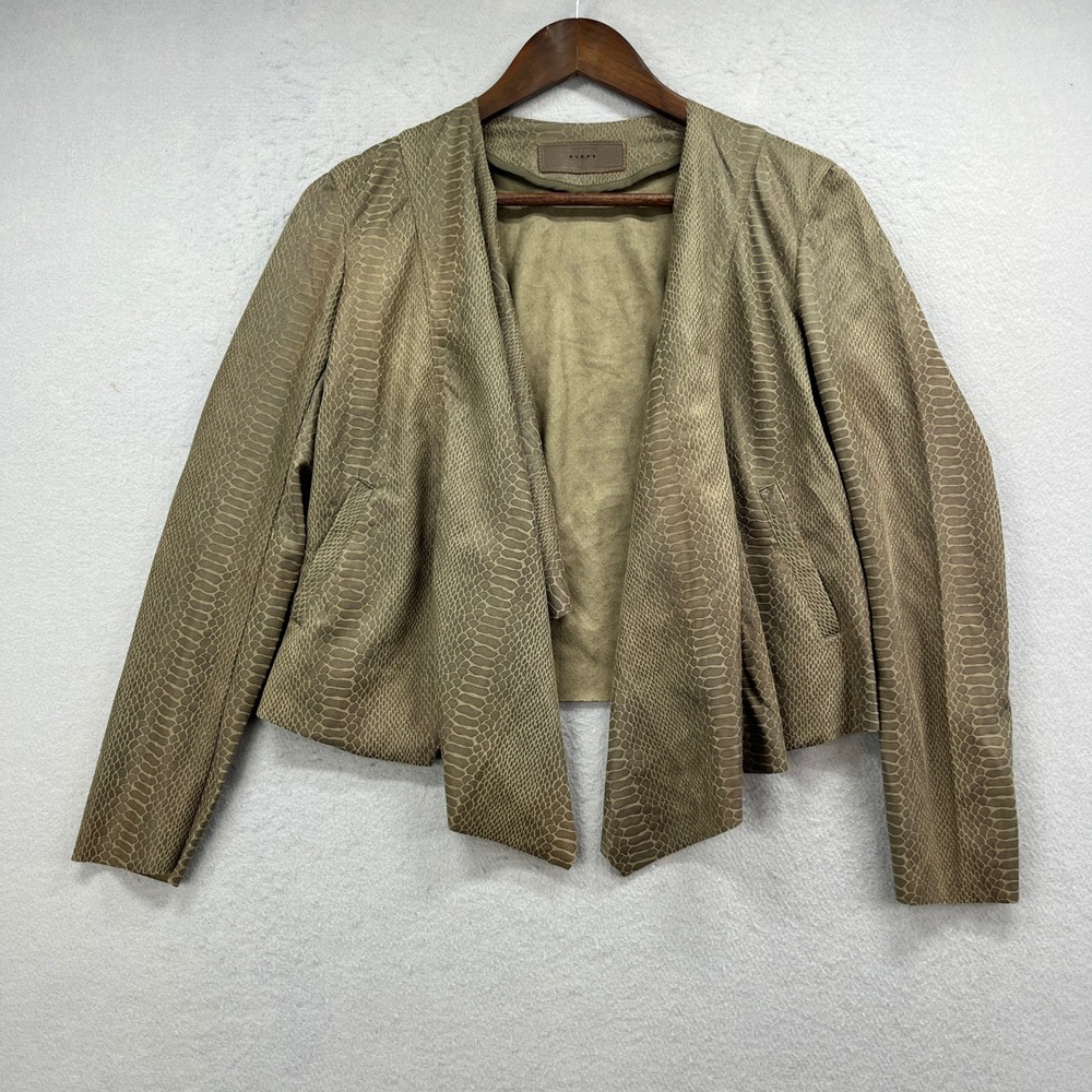 BlankNYC Jacket Womens XS Taupe Snake Print Faux Suede Open Front Coat Boho